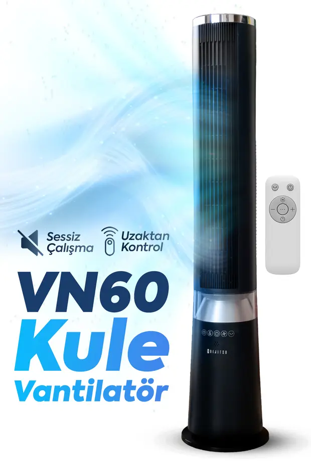 VN60 40W Kule Tipi Vantilatör Uzaktan Kumandalı 5 Hız Kademeli Sessiz Bebek Uyku Modlu Sağa Sola Salınımlı VN60 40W Kule Tipi Vantilatör Uzaktan Kumandalı 5 Hız Kademeli Sessiz Bebek Uyku Modlu Sağa Sola Salınımlı